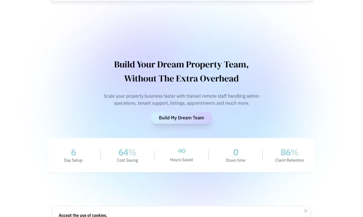 Beyond Hut homepage offering trained remote staff to build a property team without the overhead
