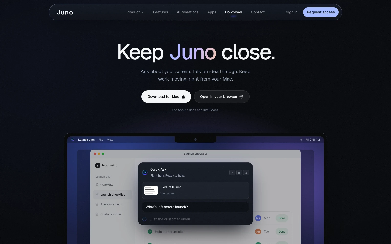 The Juno Download page: Keep Juno close.