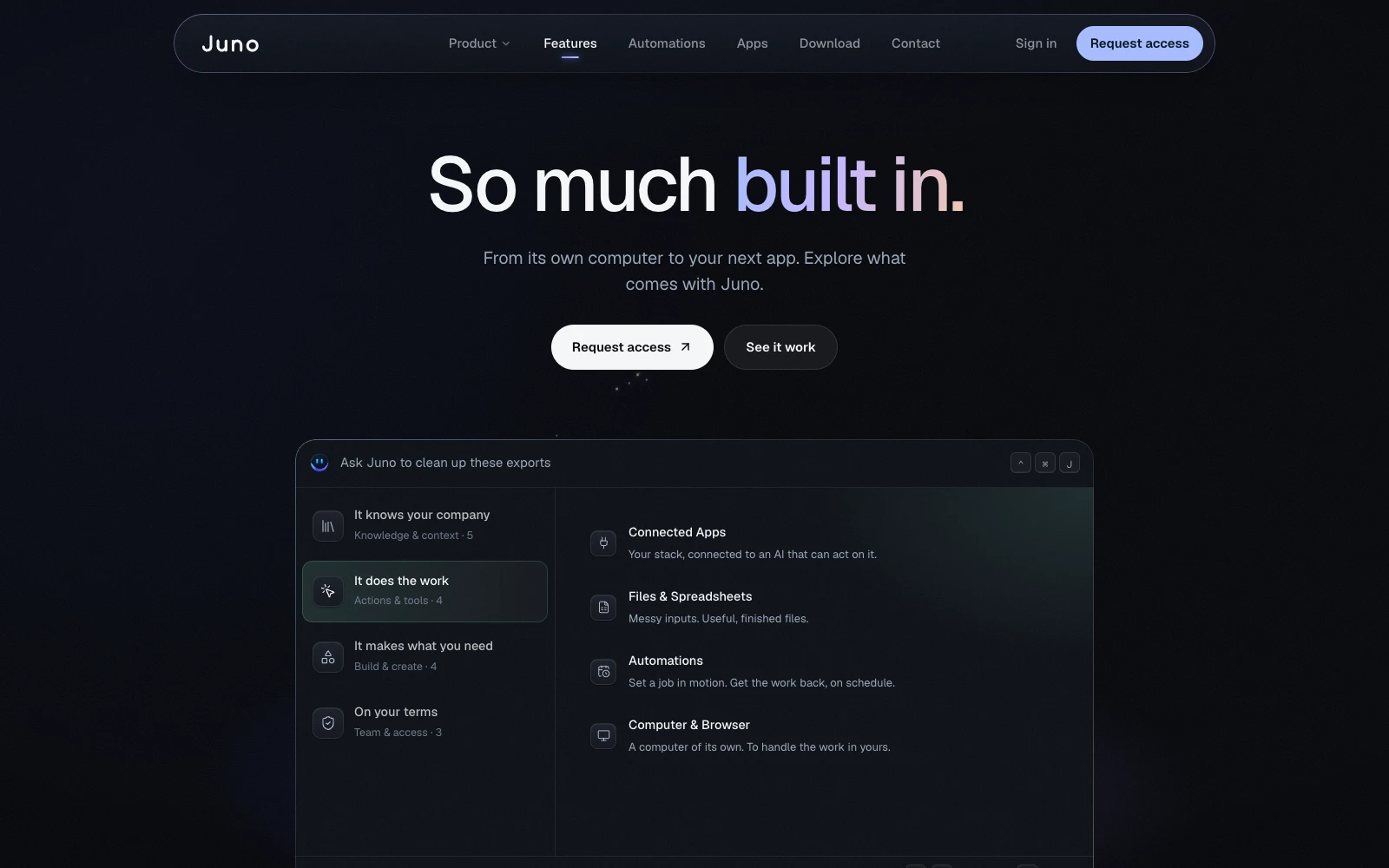 The Juno Features page: So much built in.